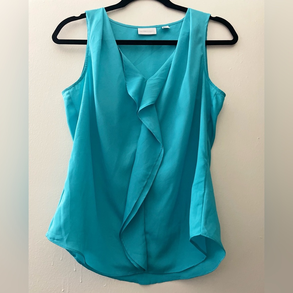New York & Company Turquoise/Aqua Ruffle Blouse -Small